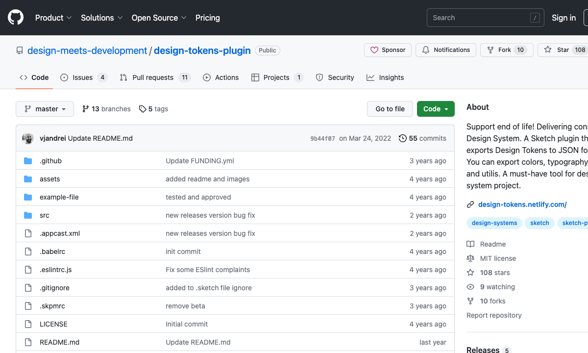 Design tokens export plugin